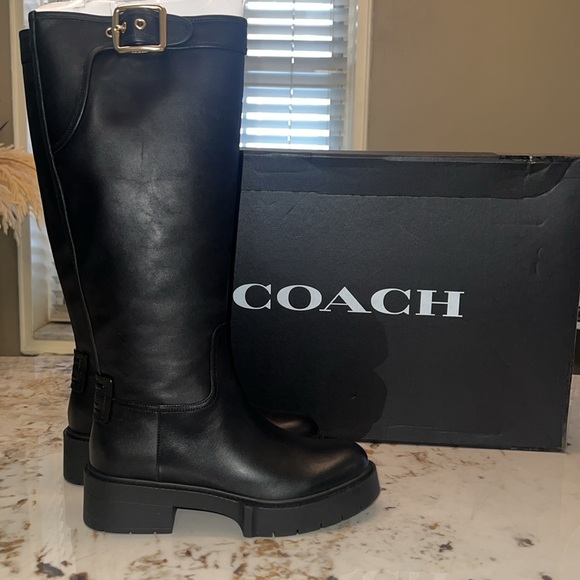 NIB COACH WOMEN'S LILLI TALL  LEATHER BLACK BOOTS SZ 7B/37.5 - Picture 5 of 13